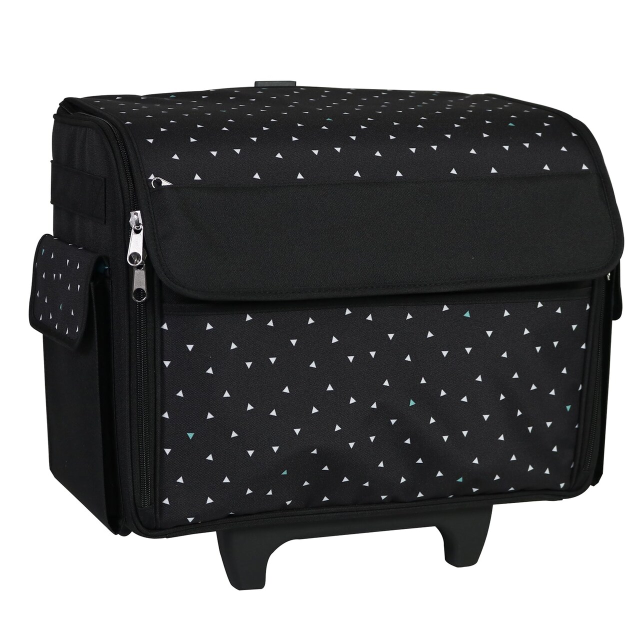 Rolling Sewing Machine Tote, Black & White Triangle Bag with Wheels & Telescoping Handle